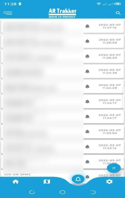 AR Trakker app: alerts screen