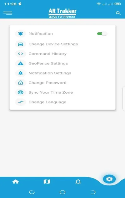 AR Trakker app: settings screen